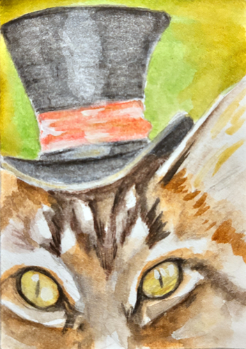 Original Animal Art ACEO 2.5 x 3.5 Cat OOAK Pet Watercolor Painting Magic Eyes