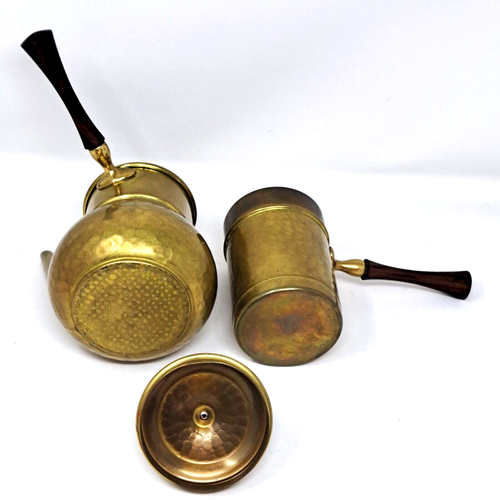 Vtg. Neapolitan Flip Coffee Maker Pot Italy Hammered Brass Walnut Handle As Is - Picture 8 of 15