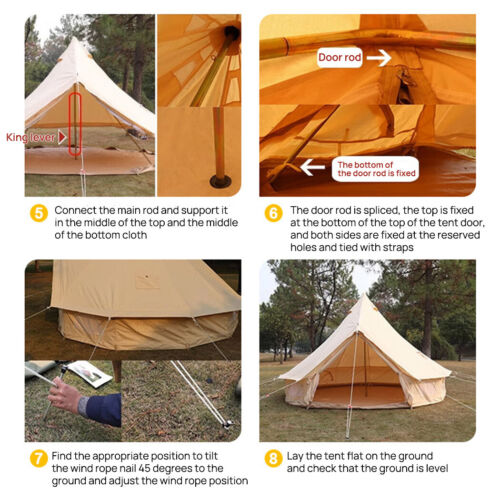 4-Season Bell Tent 4M Waterproof Canvas Glamping Yurt Teepee Tents & Stove Jack - Picture 8 of 16