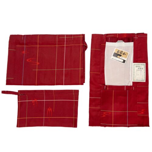 VTG Michiyuki Ame-Coat 3-Pcs Kimono Raincoat Set Red Tsubame Weave: A - Picture 2 of 7
