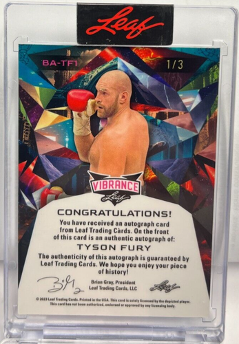 Tyson Fury 2023 Leaf Vibrance PLATINUM BLUE Prismatic Autograph Auto #'d 1/3 - Picture 2 of 2