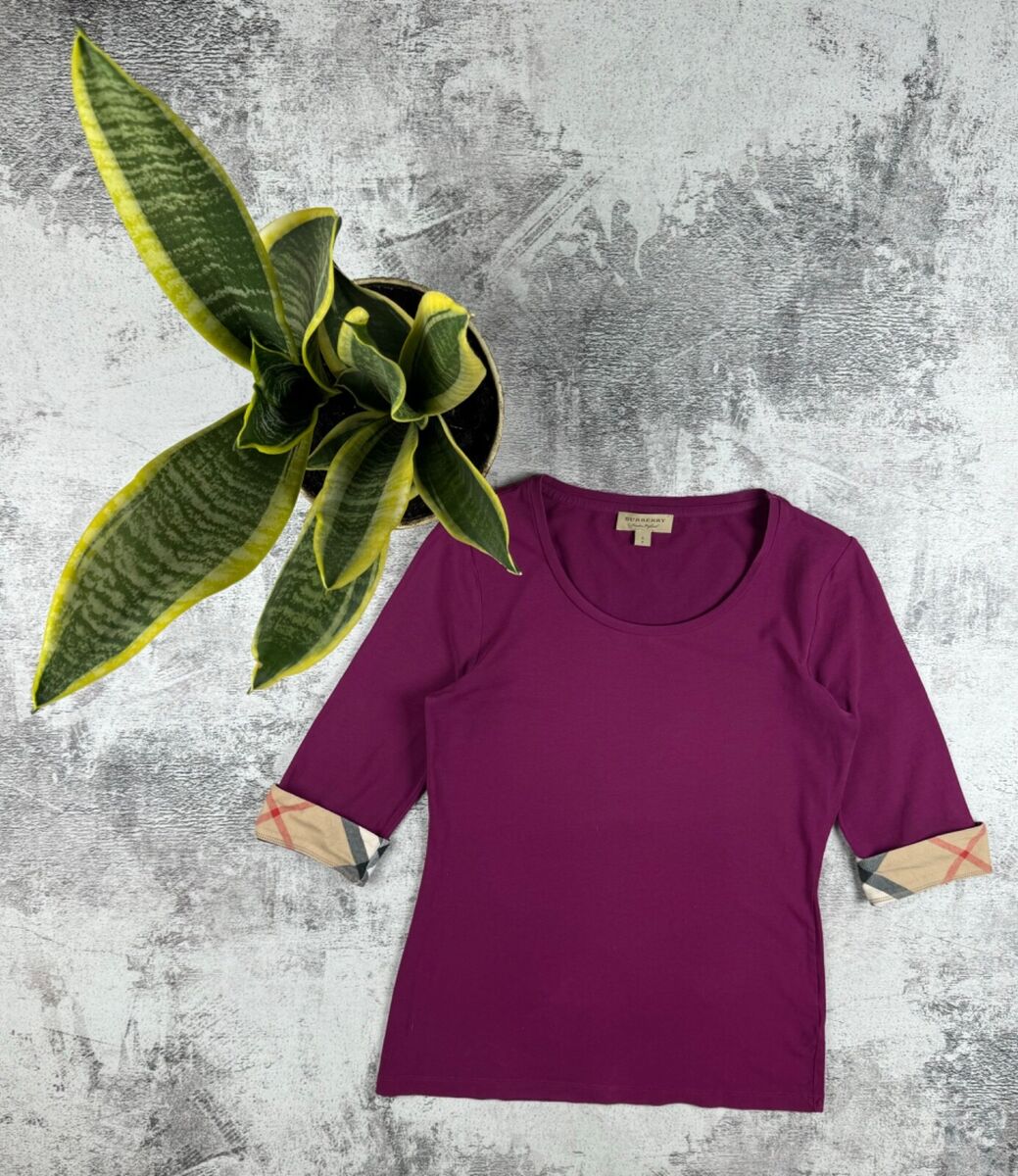Burberry London Tunic Luxury Women s bright Opal Check Pink Purple T Shirt eBay