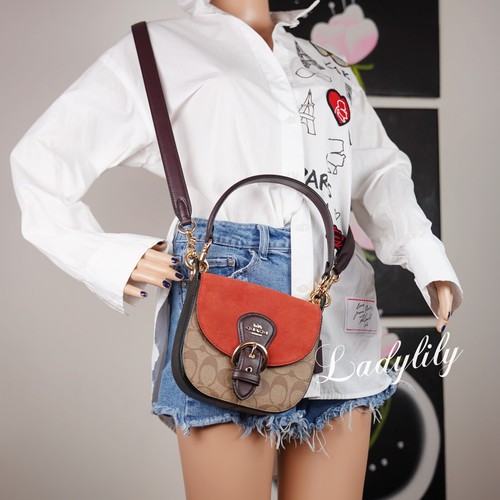 NWT Coach C5691 Kleo Shoulder Bag 17 Signature Canvas Smooth Leather Suede $425 - Picture 17 of 27