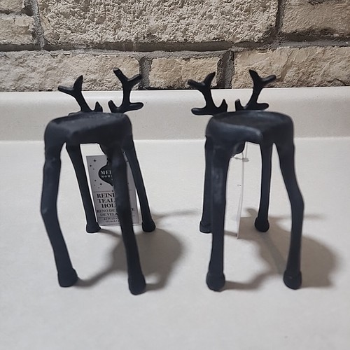 Aldi Cast Metal Reindeer Tea Light Candle Holders Merry Moments Set Of 2 Black  - Zdjęcie 4 z 7