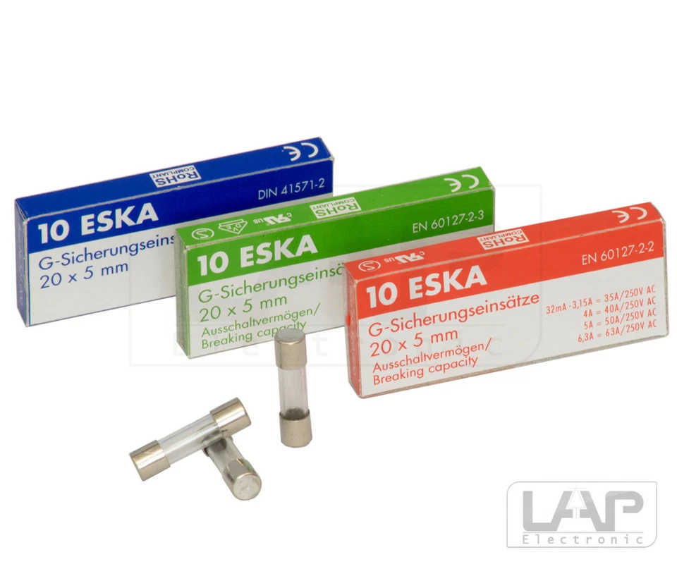 10 Stück ESKA Feinsicherungen 250V 5x20mm Glassicherungen Sicherungen Glas