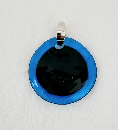 Original Venetian Murano Glass Pendant Silver Tone Necklace Blue/Black Metallic - Picture 5 of 11