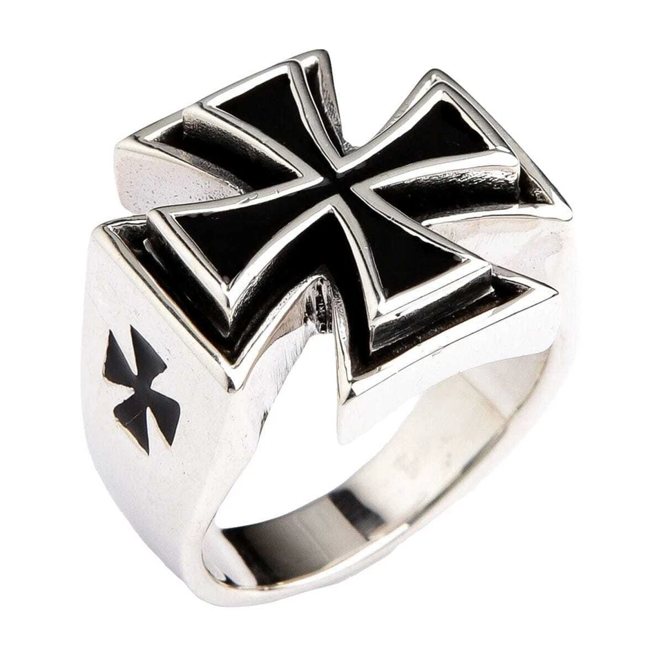 MALTESE IRON CROSS SOLID 925 STERLING SILVER MEN'S RING BIKER MOTORCYCLE ROCKER - Image 2 of 4