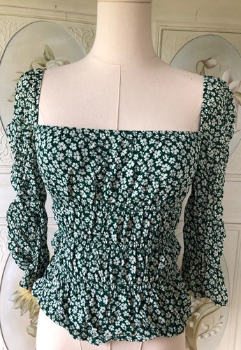 NWT NEW REFORMATION AYLA TOP GREEN WHITE FLORAL RAYON BODICE VISCOSE USA-MADE XS - Picture 2 of 12