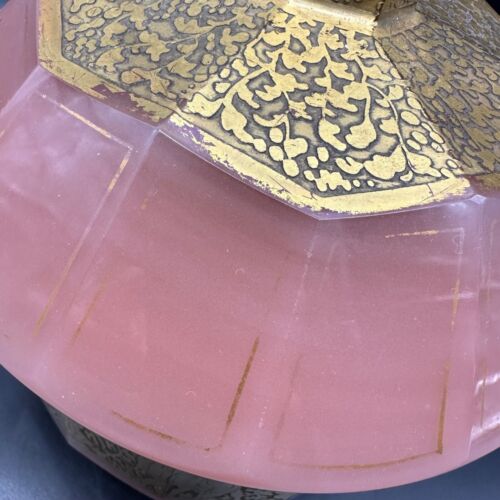 Plato cubierto de vidrio rosa vintage Art Nouveau bohemio haida frisos tarro en polvo - Imagen 5 de 12