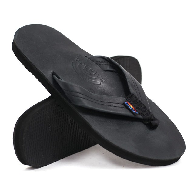 mens black leather flip flops