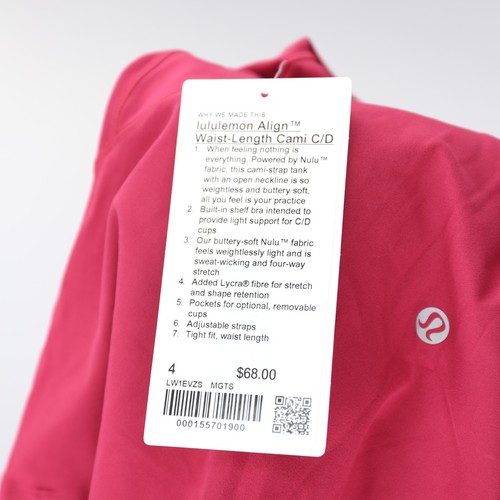 Lululemon Women Tank Align Cami Top Waist Length V Neck Magenta Smoke Red Sz NWT - Picture 6 of 35