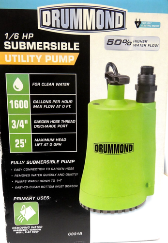 Drummond 1/6 HP Submersible Utility Pump 1600 gph !!! - Picture 5 of 7
