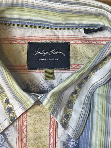 Indigo Palms Shirt Mens Medium Multi Floral Stripes Long Sleeve Button Up - Picture 4 of 12