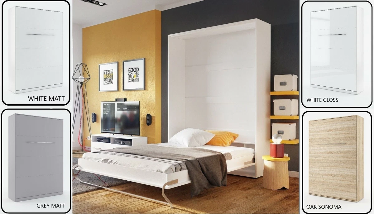 Modern Vertical Wall Hidden Fold Away Pull Out Murphy Double Bed 140cm 4 Colours