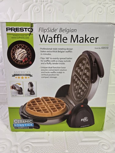 Presto 03513 Ceramic FlipSide Belgian 7" Waffle Maker, Black and Silver NEW - Picture 6 of 12