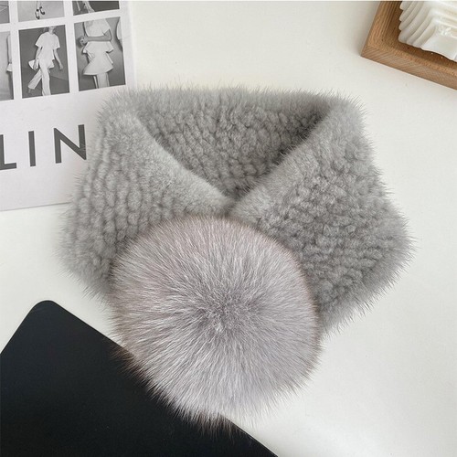 Damen Echt Nerz Pelz Schal Strick Warm Schals Kragen Halstuch Stola Halswärmer - Bild 8 von 21