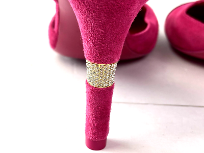 NEW Chanel Fuchsia Suede Cap Toe Crystal CC Buckle Slingback NEW Chanel Fuchsia Suede Cap Toe Crystal CC Buckle Slingback