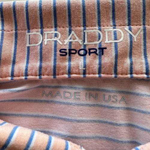 B Draddy Sport Golf Polo Shirt Mens Size Large Orange Blue Stripe SS Comfort USA - Picture 10 of 11
