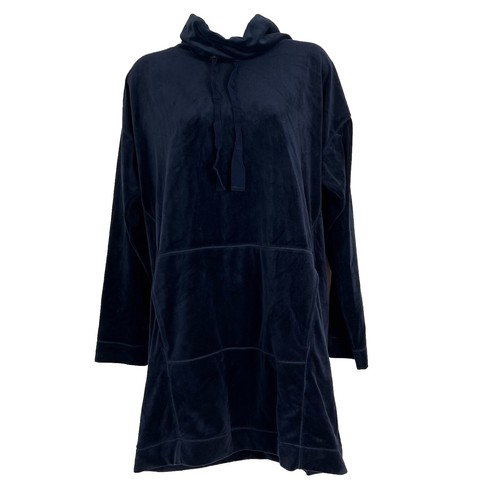Max Studio Sweatshirt Womens Medium Long Sleeve Mock Neck Drawstring Velour Blue