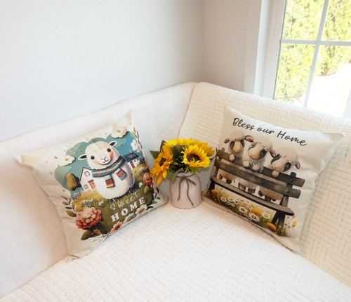 Clearance Throw Pillow Covers, 18x18 & 20x20, White Farmhouse Cute Animal Print - Picture 12 of 27