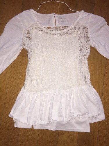 Girls Cherokee Off White Lace Shirt & Gray Polka Dot Leggings Set 10 12 14 EUC - Picture 2 of 8