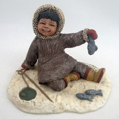 All God's Children Figurine Pike Item 1806 Edition 13 Eskimo Boy Ice Fishing