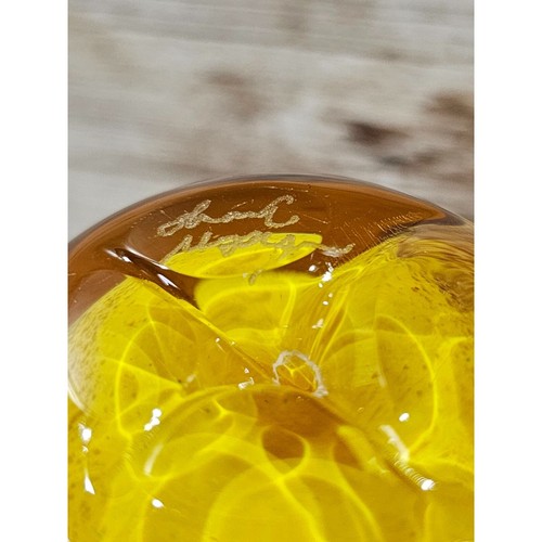 Gorgeous 2.5" Solid Blown Glass Golden Pear Paperweight Signed - Picture 9 of 11