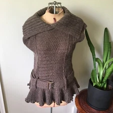 Nordstrom Dark Taupe Mohair Knit Sweater Top, Italy
