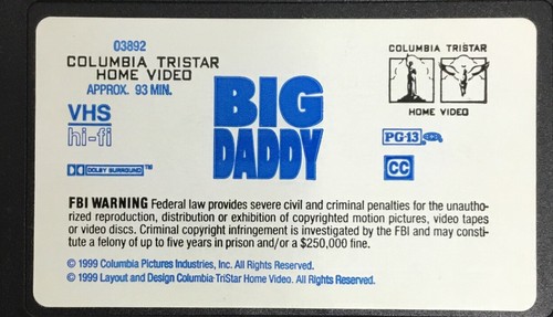 Adam Sandler BIG DADDY (VHS, 1999) BLOCKBUSTER VIDEO RENTAL - Picture 3 of 8
