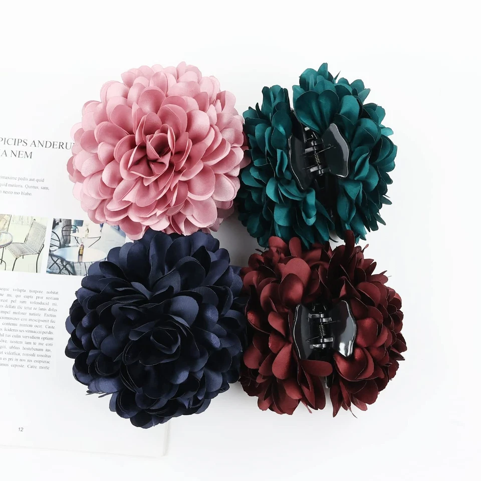 Cinaci 4 Pack Black Plastic Hair Claws Clips with Big Large Satin Flower Bow ... - Image 3 of 4