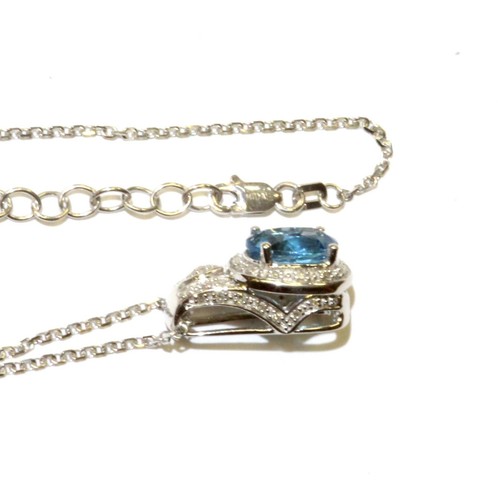 Collar colgante halo topacio azul ovalado diamante SI2H plata de ley 925 .17ct 18" - Imagen 6 de 8