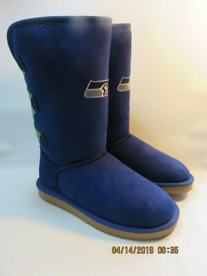 SEATTLE SEAHAWKS Blue//Green Faux Suede Boots Girl/'s Size 3Y Med NEW WITH TAGS