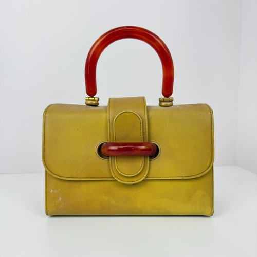 Borsetta da sera vintage pochette ETRA pelle gialla lucite bachelite MCM - Foto 2 di 10