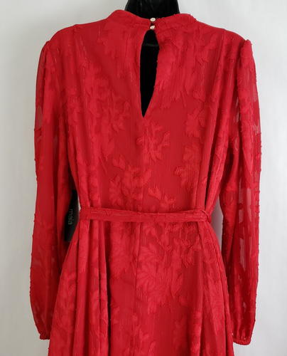 Vestido Maia Rojo Corbata Cinturón Mangas Largas Hasta la Rodilla Talla 12 Nuevo con Etiquetas - Imagen 5 de 14