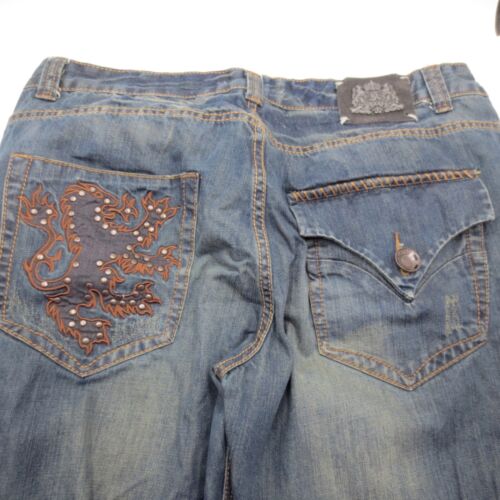 Vintage Kanji Blue Jeans 40 X 34 Distress Straight Leg Baggy - Picture 9 of 10