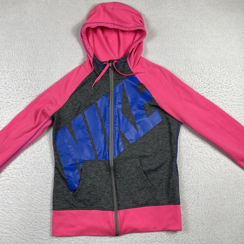 Nike Sweatshirt Womens Medium Pink Gray Therma Hoodie Gym Casual Activewear - Picture 6 of 14