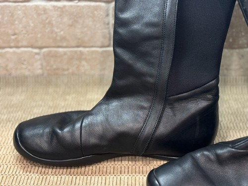 TSUBO Kiho Black Leather Riding Boots Mid Calf Ribbed Stretch Panel Size 7 - Picture 4 of 5