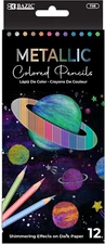 BAZIC Metallic Colored Pencils 12 Shimmering Shades Pre-Sharpened Pencil Set for