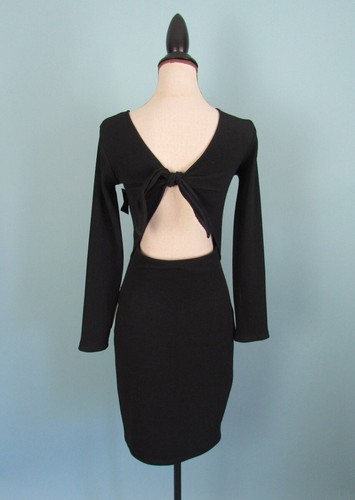 Talla: Vestido negro hasta la rodilla manga larga recortado espalda acanalada para mujer S EXPRESS - Imagen 6 de 10