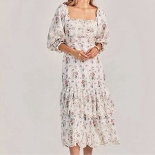 LoveShackFancy Womens Toulon Vanilla Kisses Midi Dress Ruffle Cottagecore NWT