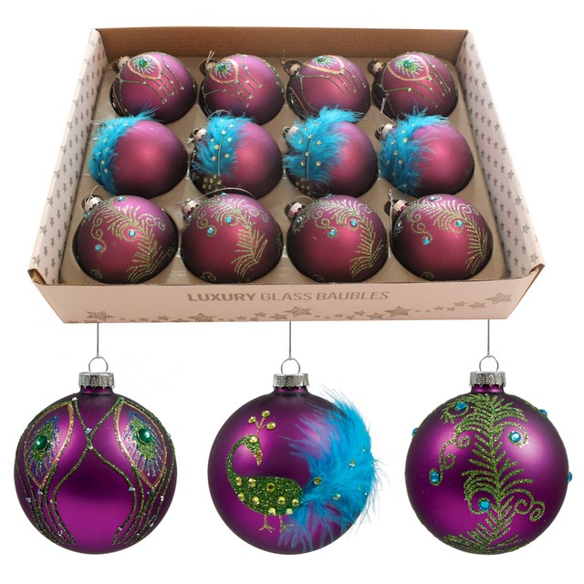 Box of 12 Bead /& Sequin Christmas 80mm Baubles Red