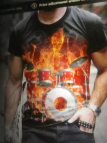 DRUMMER TSHIRT WITH SKELETON ON FIRE XL 42 POLYESTER MUSIC BLACK NEW - Bild 2 von 8
