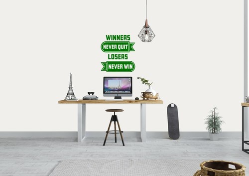 Calcomanía de vinilo de diseño de arte de pared con diseño de cotización Winners Never Quit Losers Never Win Quote - Imagen 3 de 7