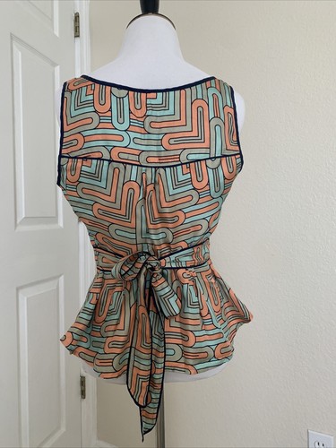 Anthropologie Fei Beautiful top blouse silk size 4 orange blue color - Bild 4 von 8