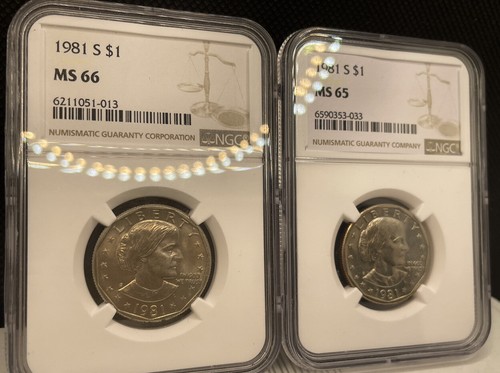 NGC pair 1981-S SBA $1 LOW MINTAGE High Gem Grade! MS66 & MS65 - Picture 1 of 5