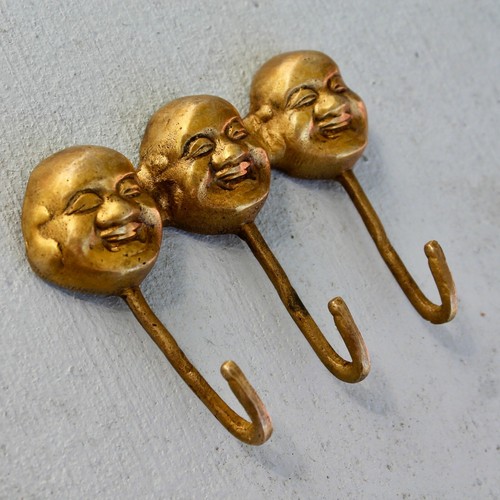 Antique Coat Hook vintage VTG Laughing Buddha mid century Bronze Brass wall key  - Picture 4 of 9