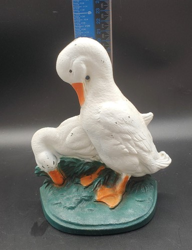John Wright USA Cast Iron White Ducks Geese Grass Doorstop Signed Vintage - Picture 10 of 11