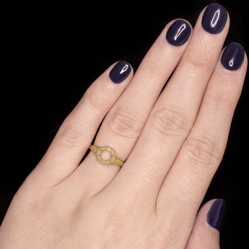 ART DECO ENGRAVED SEM MOUNT ROUND STONE 6.0 6.5MM VINTAGE STYLE SETTING 14K RING - Picture 8 of 8