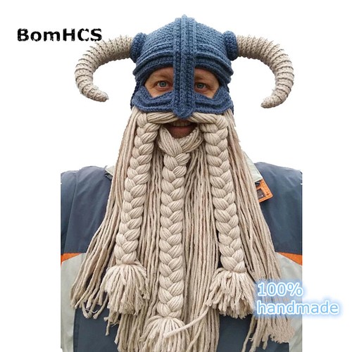 BomHCS Party Props Large Beard Horns Beanie Mask Hat Handmade Halloween Gift - Picture 1 of 7
