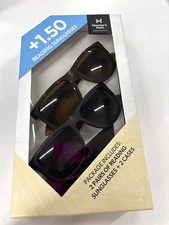 2 Pack Member's Mark Unisex Wayfarer +1.50 Reading Sunglasses & Soft Cases